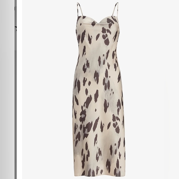 Express Women's Leopard Print Satin Cowl Neck Slip Dress - Picture 4 of 11